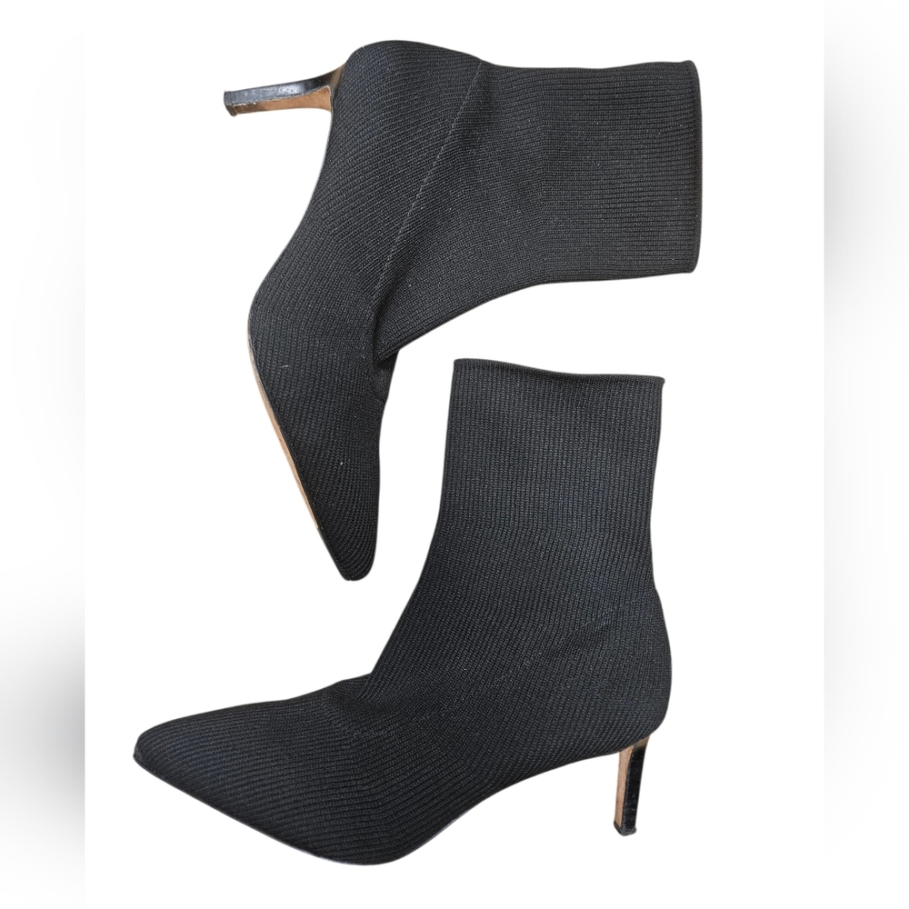 Veronica Beard Lisa Black Knit Sock Stretch Booties Size 7 Pointed Heels